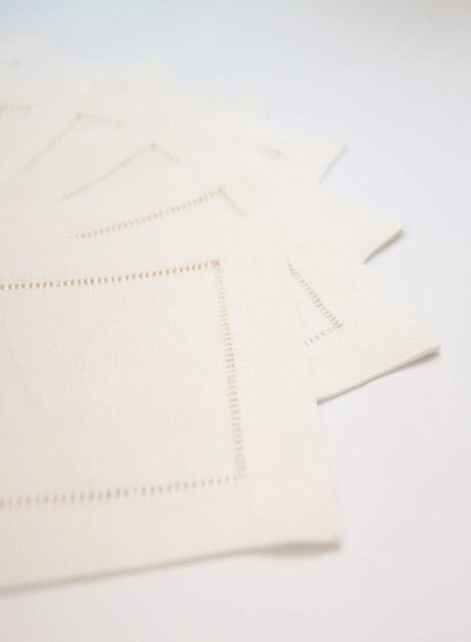 Minhcraft Ivory Linen Hem Stitch Cocktail Napkins -A Dozen 6"x6"-Ladder hemstitch 100% Linen Coasters-Set of 12 - Image 3